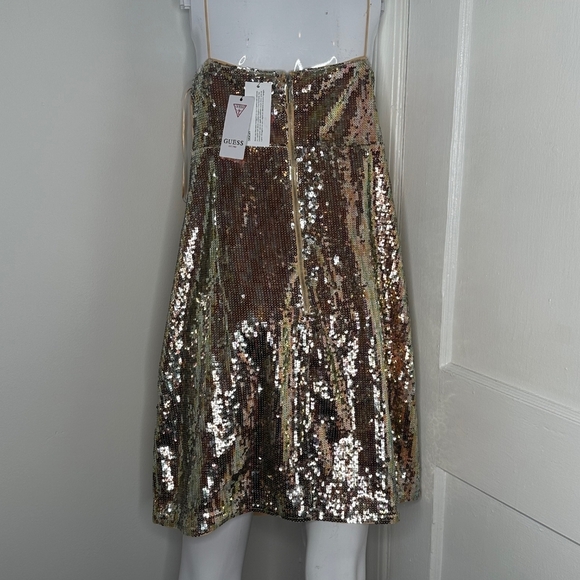GUESS NWT Womens Sequin Guess iredescent gold Kelia sweetheart neck dress - Picture 5 of 5